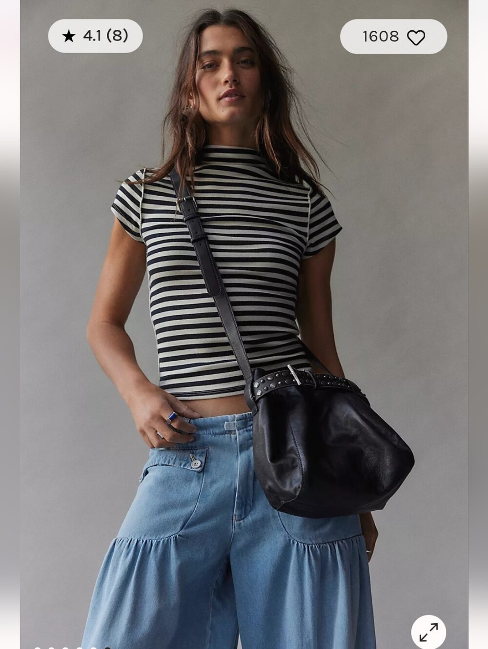NWT Free Peoole Studded Black Leather Shoulder Embellished Belt Bucket Bag $98